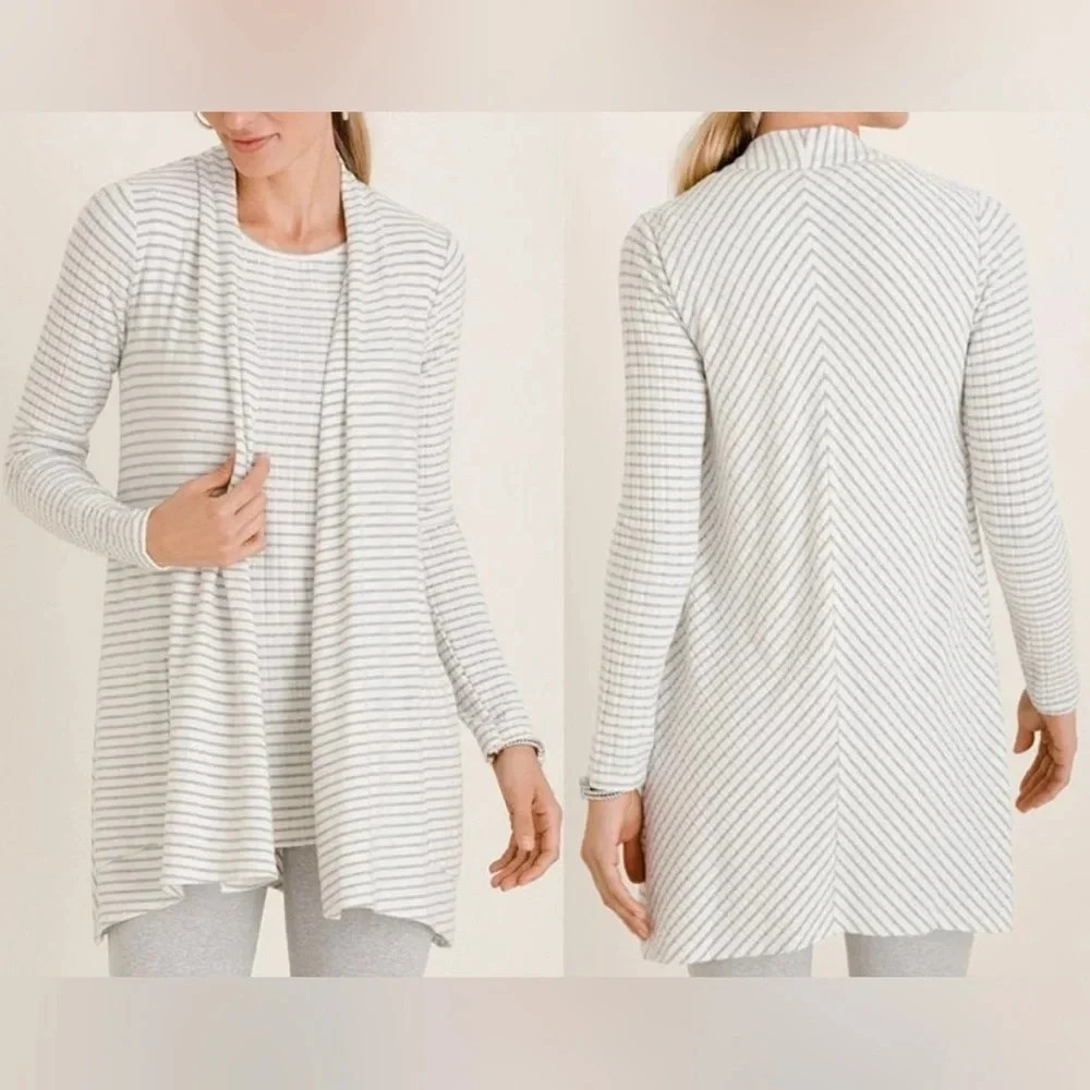 Chico's Plush Chevron Striped Cardigan + Tank SZ 1